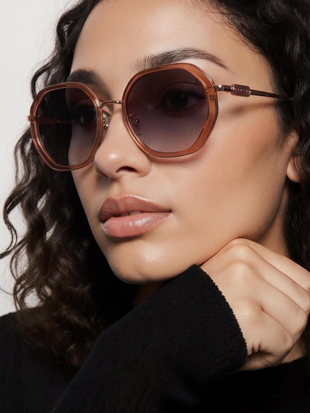 NEW Coach HC7141 CD477 Transparent Amber Sunglasses with Rose Gold Temples